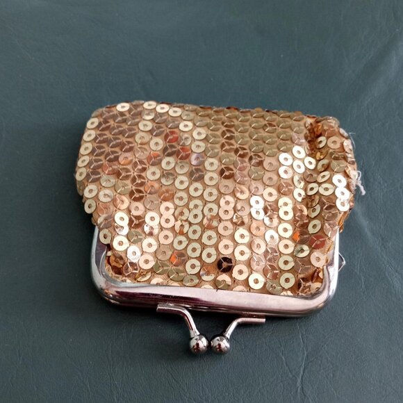 Little Gold Sequin Coin Purse Vintage Antique Old stocking gift for woman girl - Picture 10 of 10